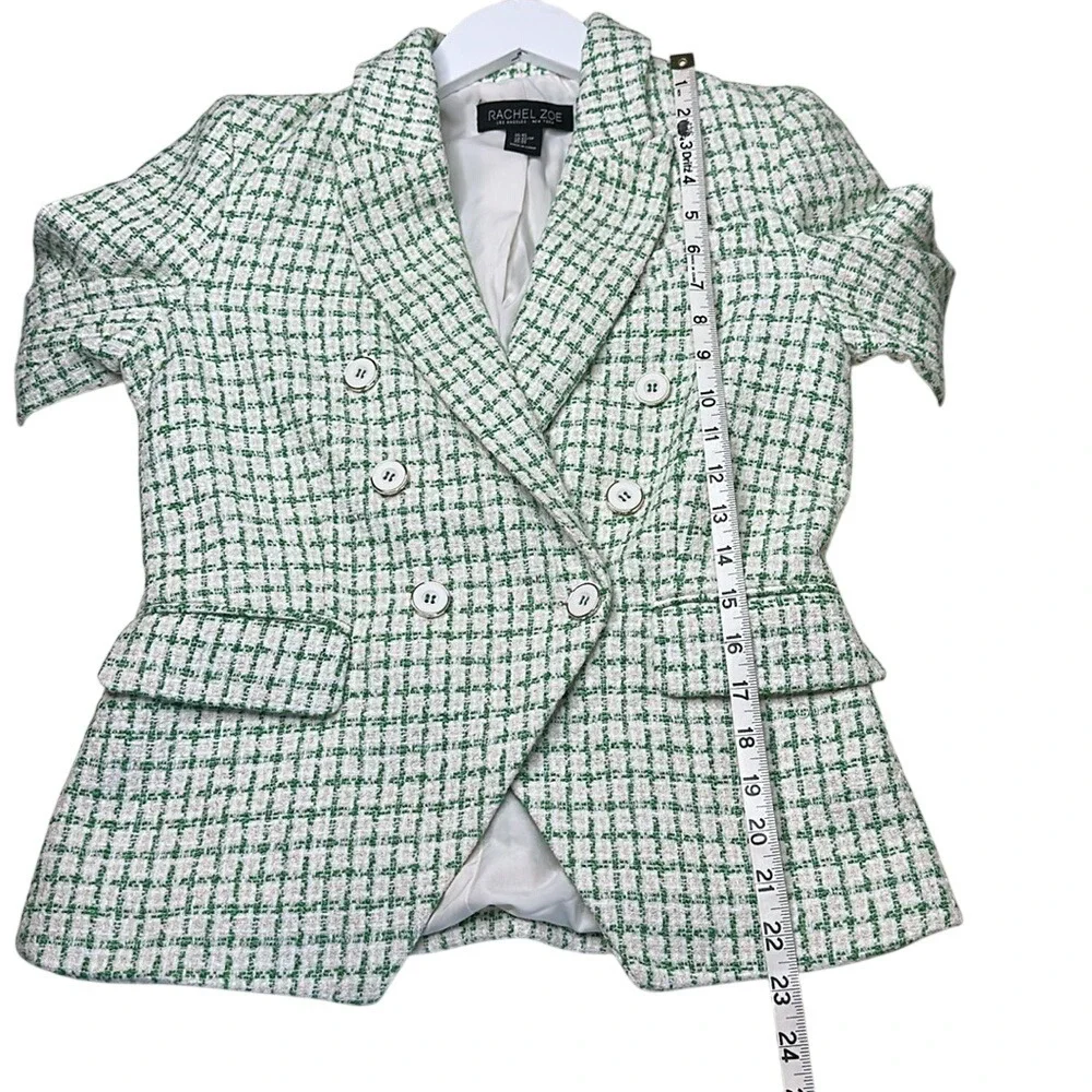 Rachel Zoe Green White Tweed Notch Collar Double Breasted Blazer Jacket Size XS - Picture 12 of 13
